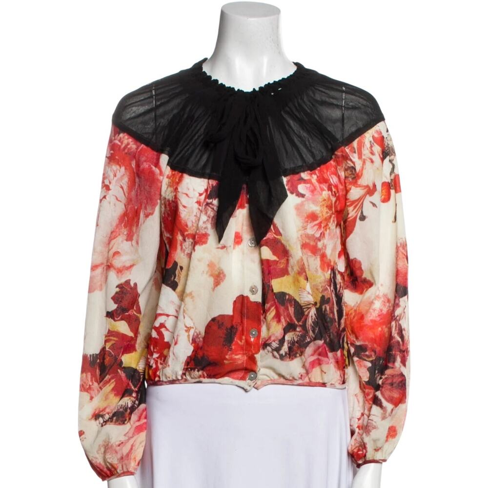 Vintage Jean Paul Gaultier Soleil Pussybow Blouse Y2K Lace Trim Button S